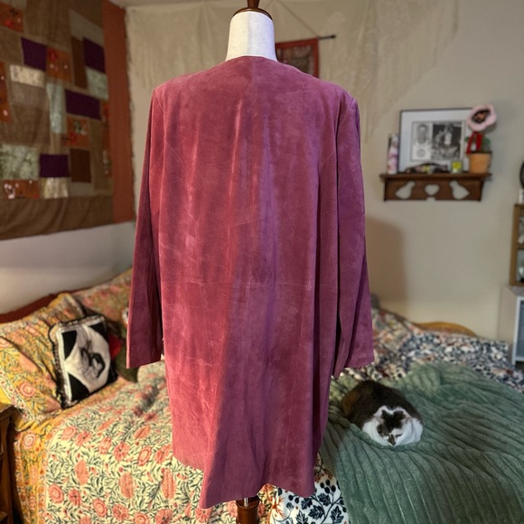 Denim&Co Pink Suede Overcoat with Embroidered Details - Picture 3 of 6